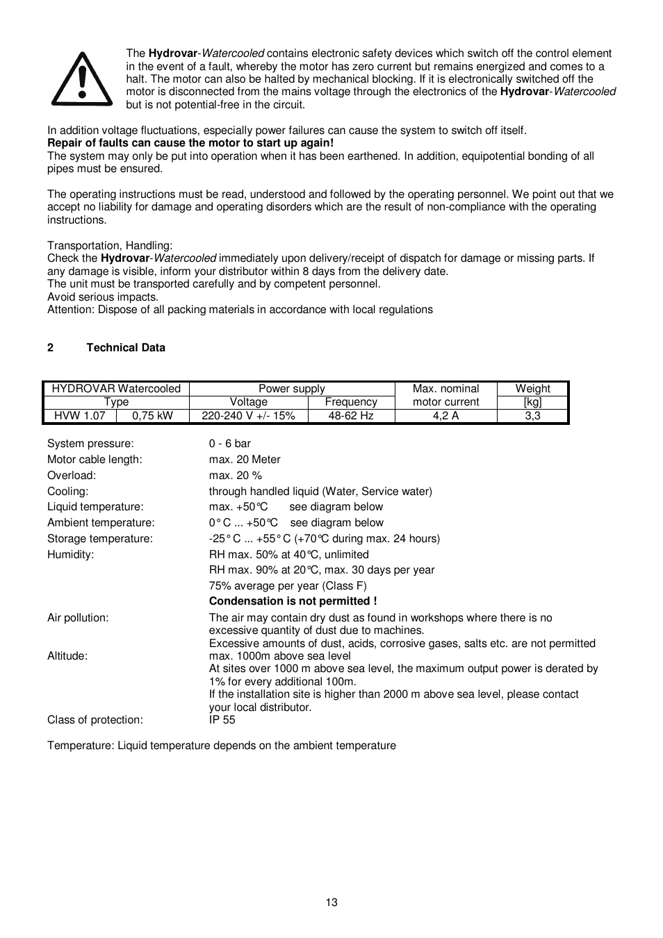 Xylem HYDROVAR WATERCOOLED User Manual | Page 13 / 68