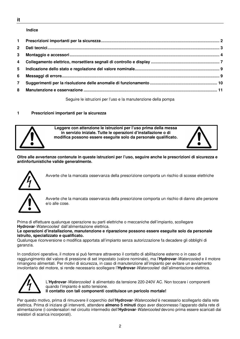 Xylem HYDROVAR WATERCOOLED User Manual | Page 2 / 68