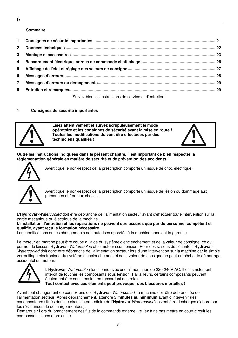 Xylem HYDROVAR WATERCOOLED User Manual | Page 21 / 68