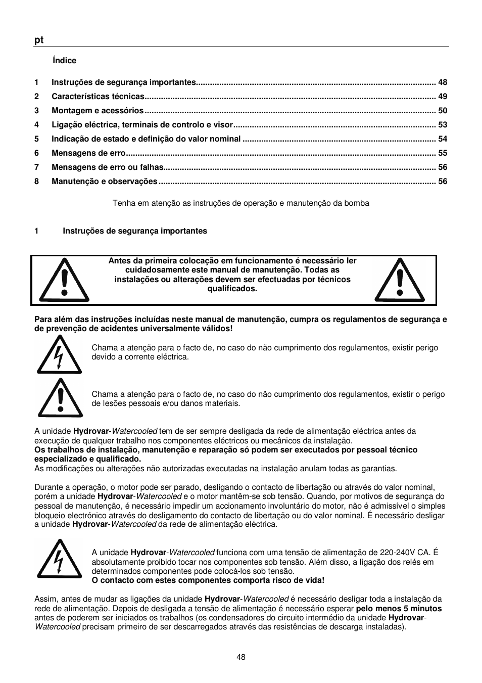 Xylem HYDROVAR WATERCOOLED User Manual | Page 48 / 68
