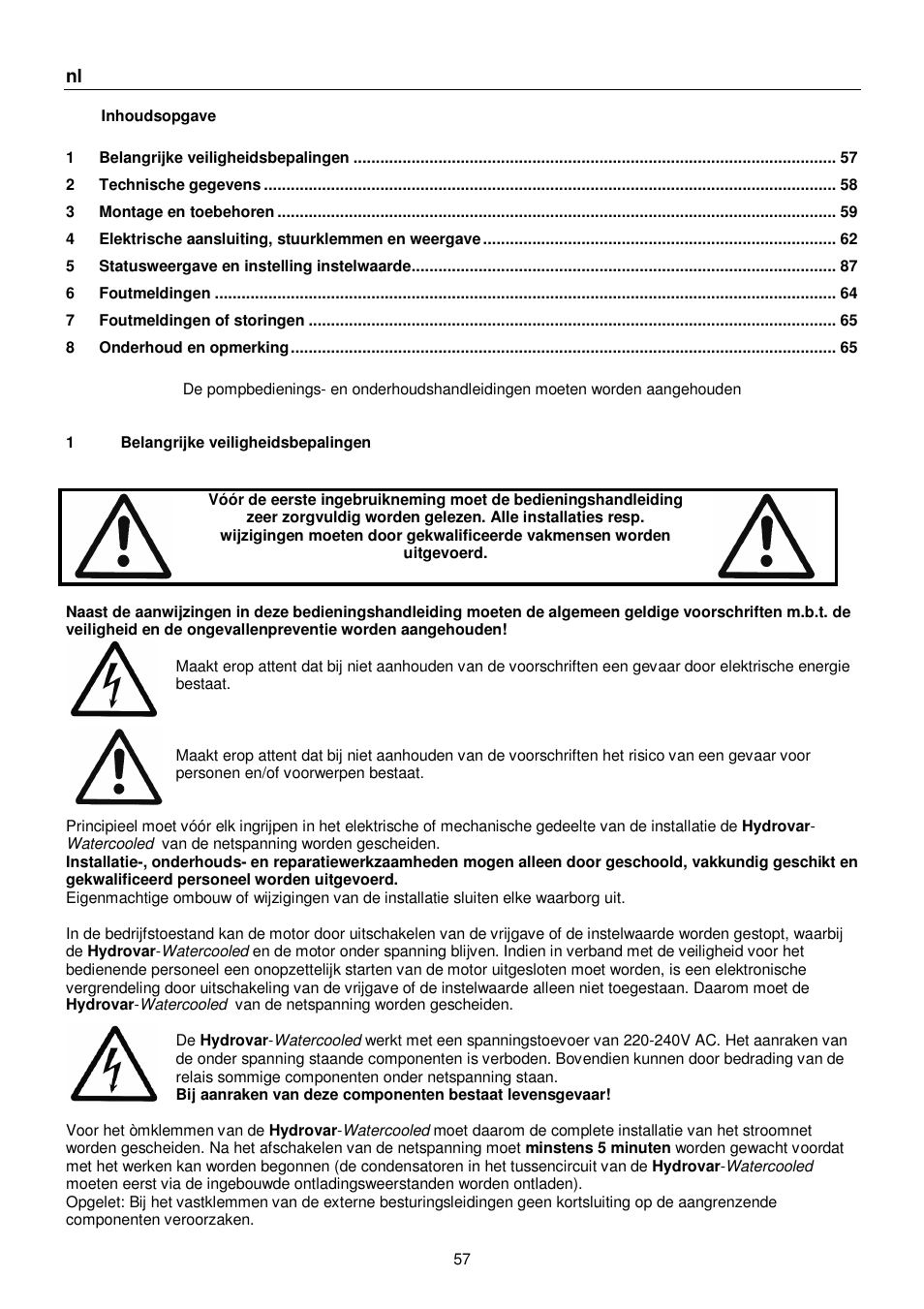 Xylem HYDROVAR WATERCOOLED User Manual | Page 57 / 68