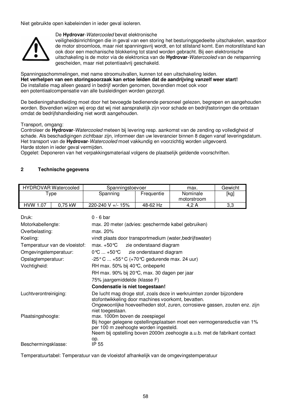 Xylem HYDROVAR WATERCOOLED User Manual | Page 58 / 68