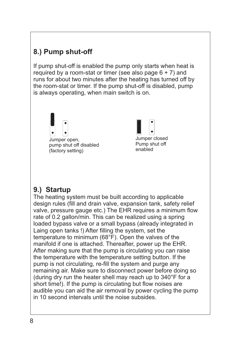 ) pump shut-off, ) startup | Xylem EHR IM Electrical heater series EHR (obsolete) User Manual | Page 8 / 12