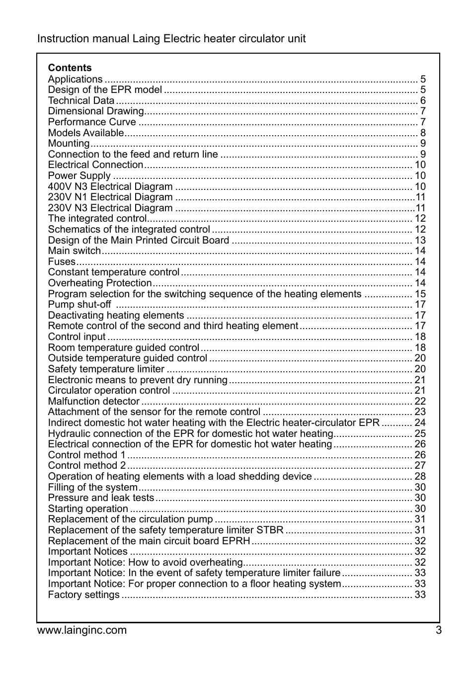 Xylem EPR IM Electric heater-circulator unit EPR (obsolete) User Manual | Page 3 / 36