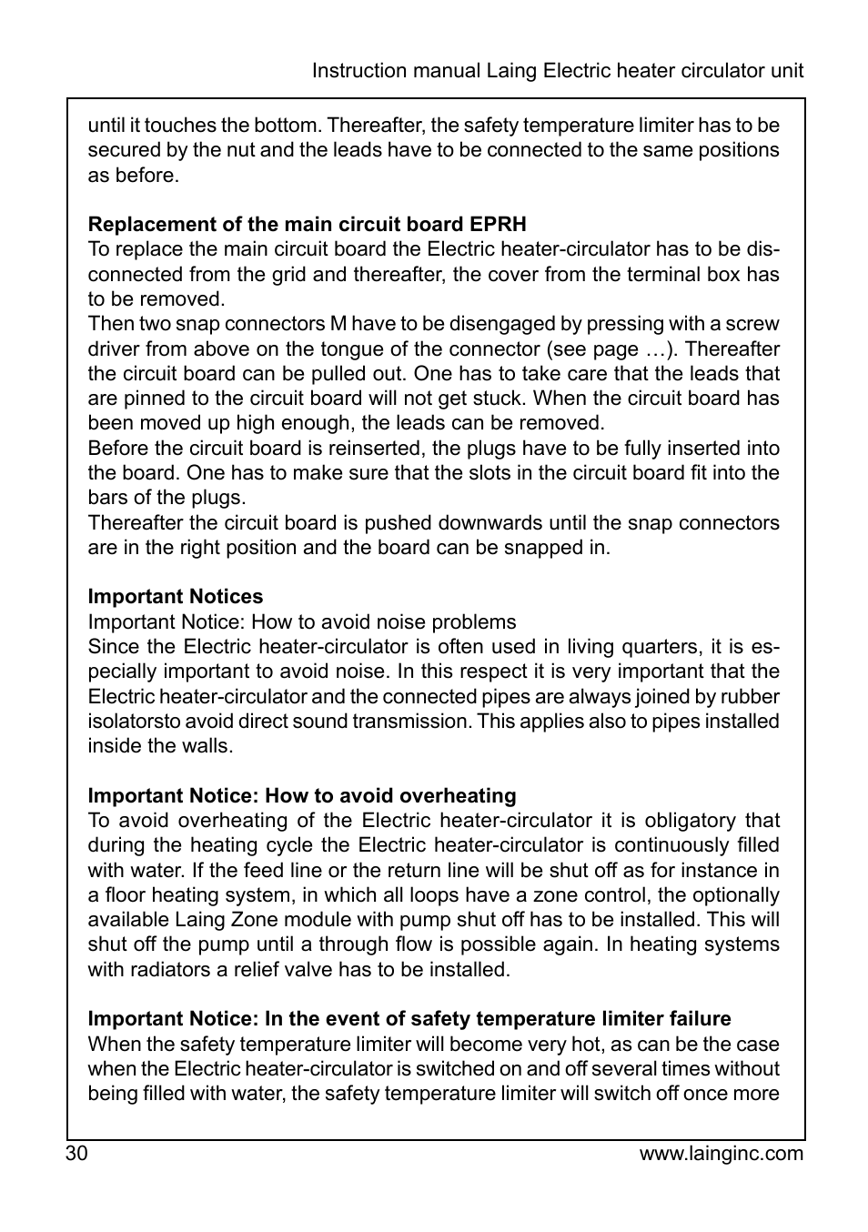 Xylem EPR IM Electric heater-circulator unit EPR (obsolete) User Manual | Page 30 / 36