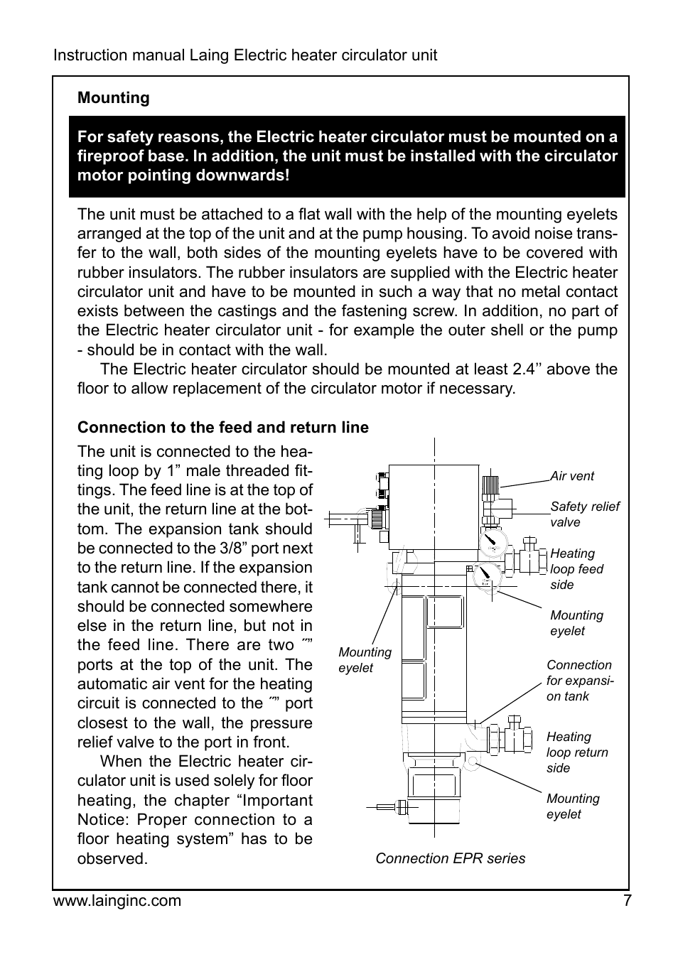 Xylem EPR IM Electric heater-circulator unit EPR (obsolete) User Manual | Page 7 / 36