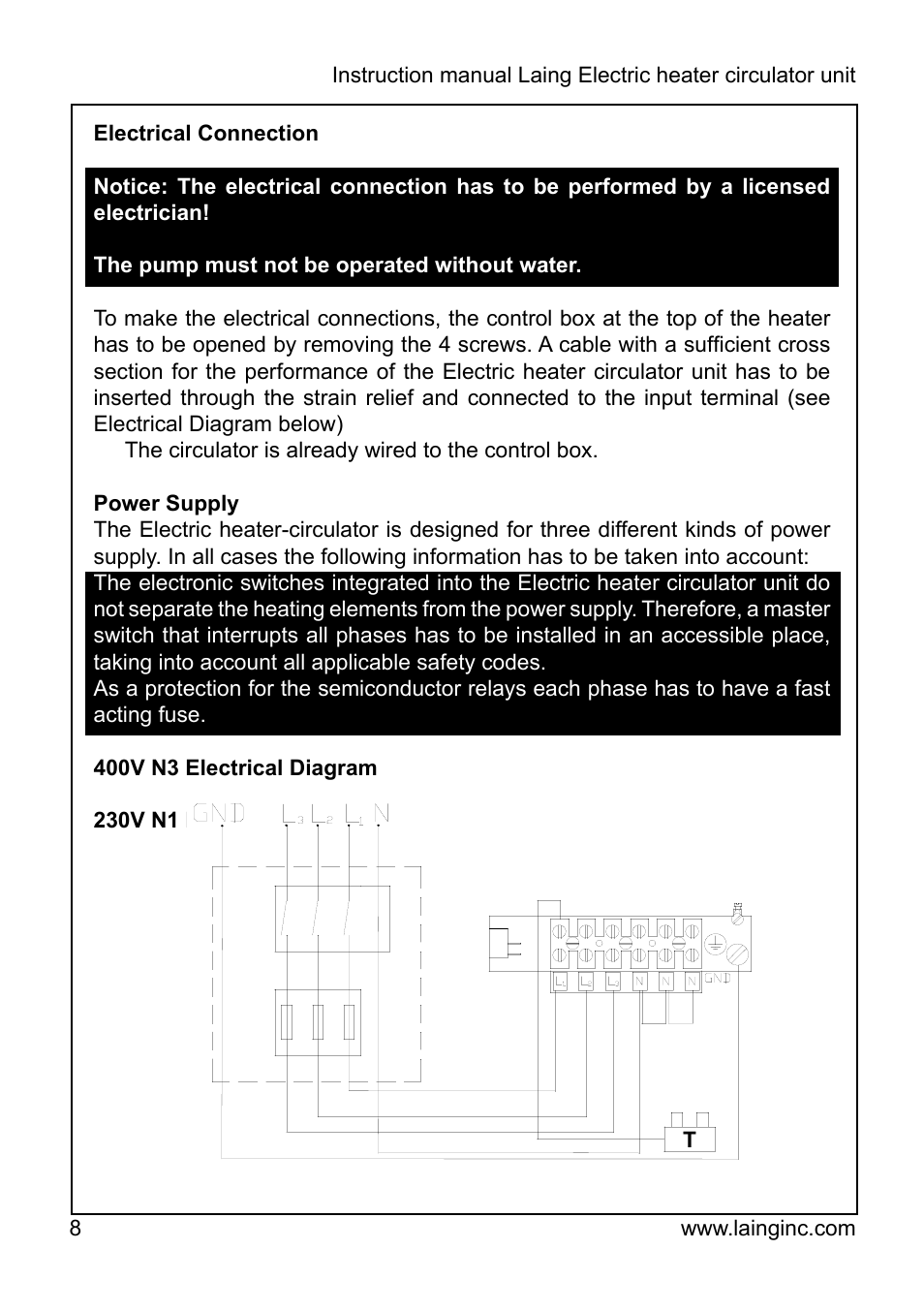 Xylem EPR IM Electric heater-circulator unit EPR (obsolete) User Manual | Page 8 / 36