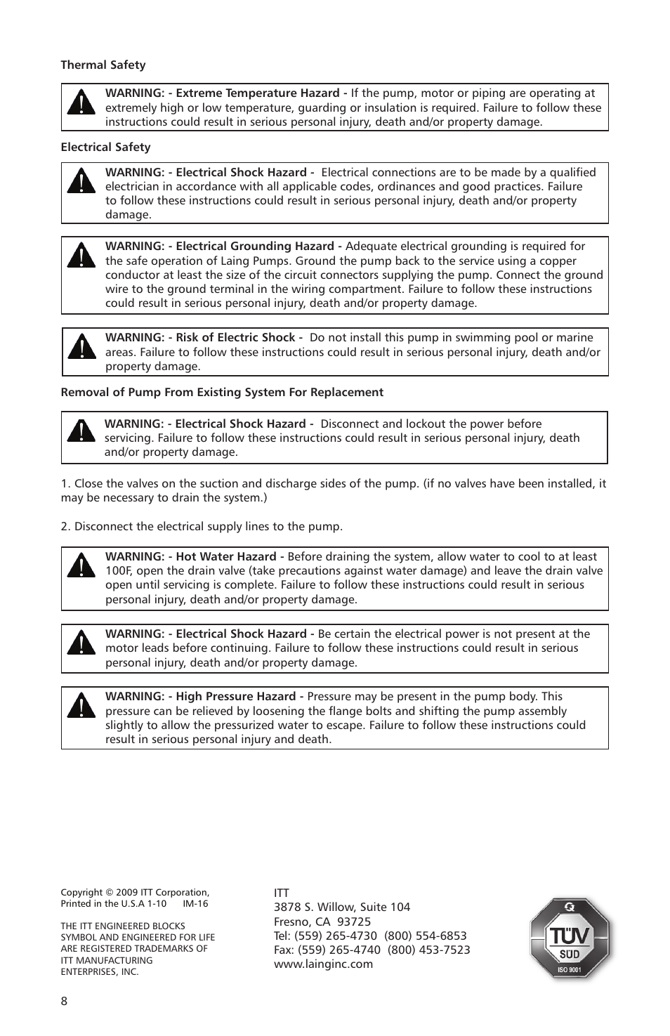 Xylem IM 16 Seal-less Centrifugal Canned Motor Pumps For Instant Hot Water Recirculating System (obsolete) User Manual | Page 8 / 8