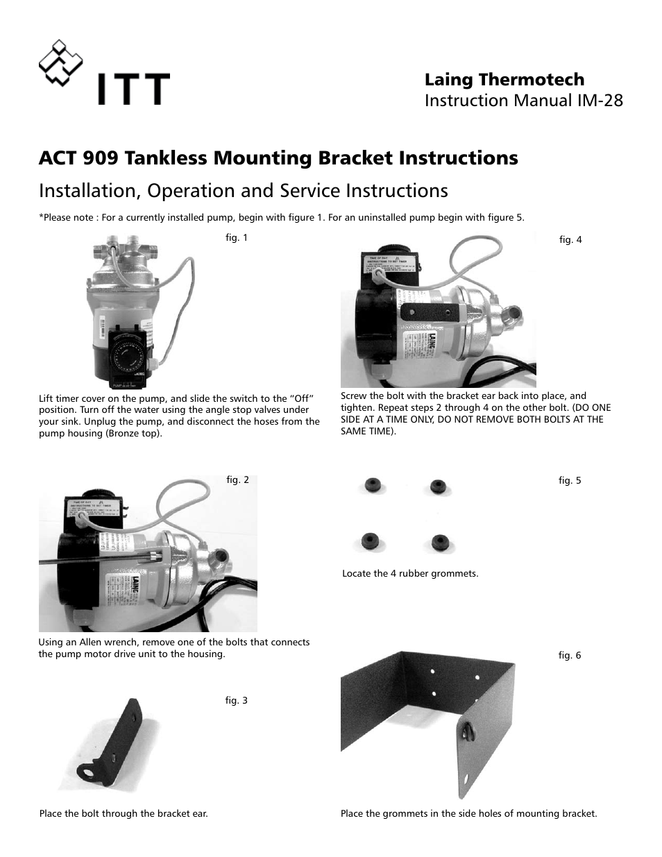 Xylem IM 28 ACT 909 Tankless Mounting Bracket Instructions (obsolete) User Manual | 2 pages