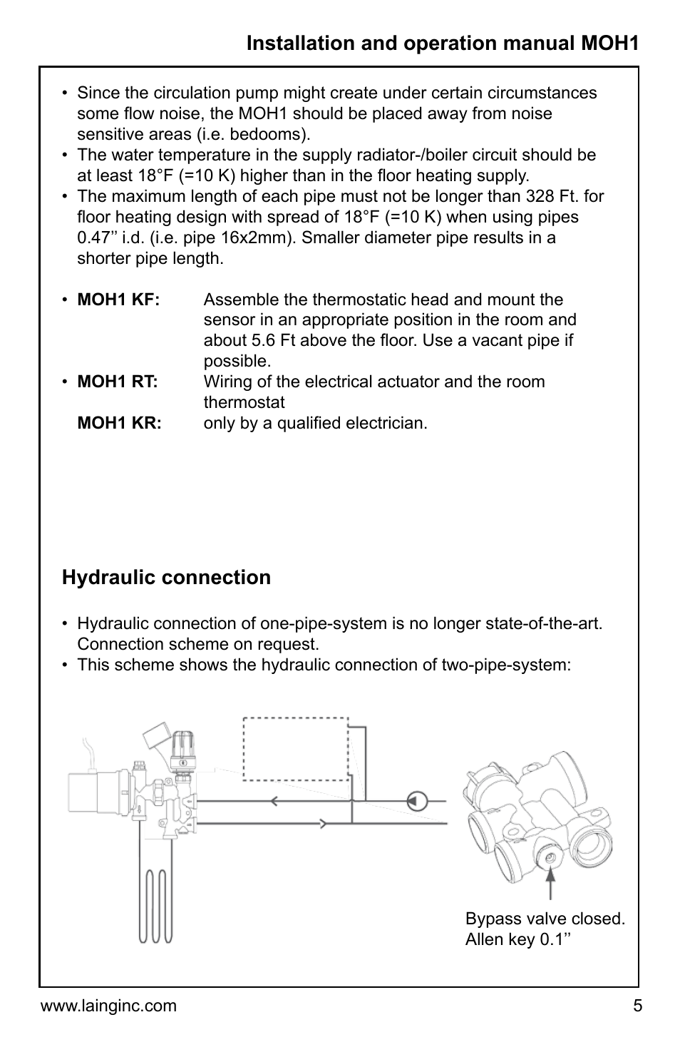 Installation and operation manual moh1, Hydraulic connection | Xylem MOH1 Single or dual zone mixing module (obsolete) User Manual | Page 5 / 24