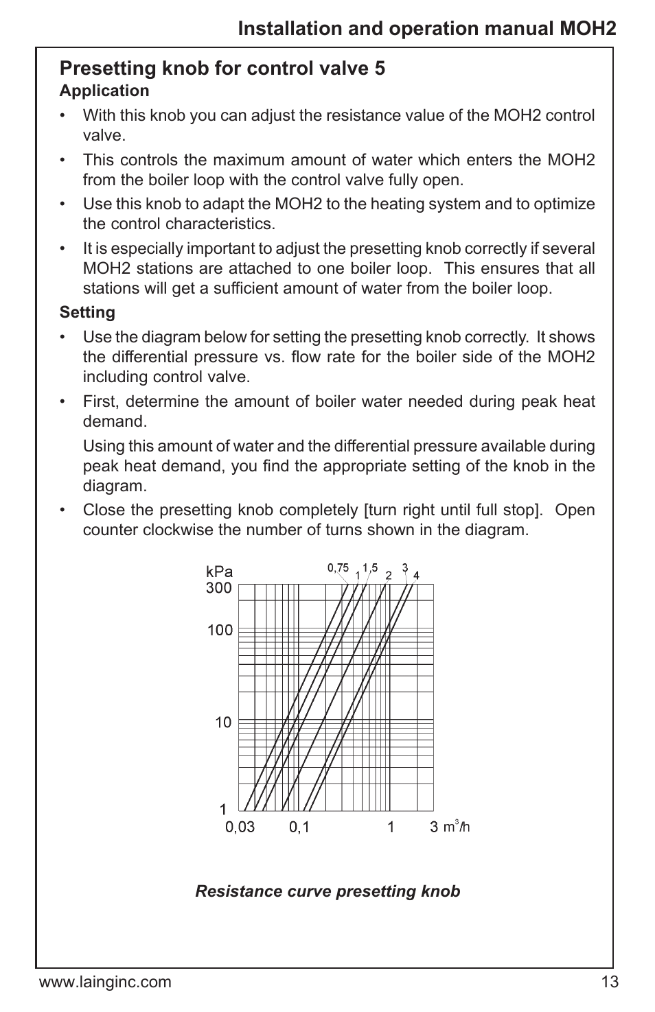 Installation and operation manual moh2, Presetting knob for control valve 5 | Xylem MOH2 Multi zone mixing module (obsolete) User Manual | Page 13 / 22