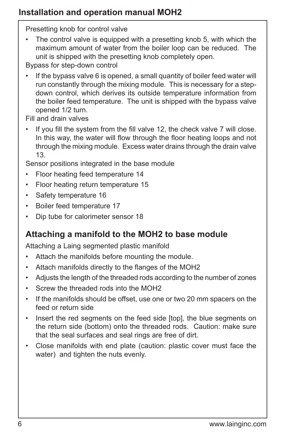 Installation and operation manual moh2, Attaching a manifold to the moh2 to base module | Xylem MOH2 Multi zone mixing module (obsolete) User Manual | Page 6 / 22
