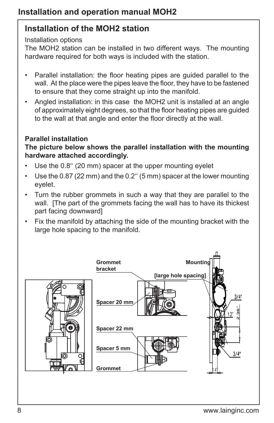 Installation and operation manual moh2, Installation of the moh2 station | Xylem MOH2 Multi zone mixing module (obsolete) User Manual | Page 8 / 22
