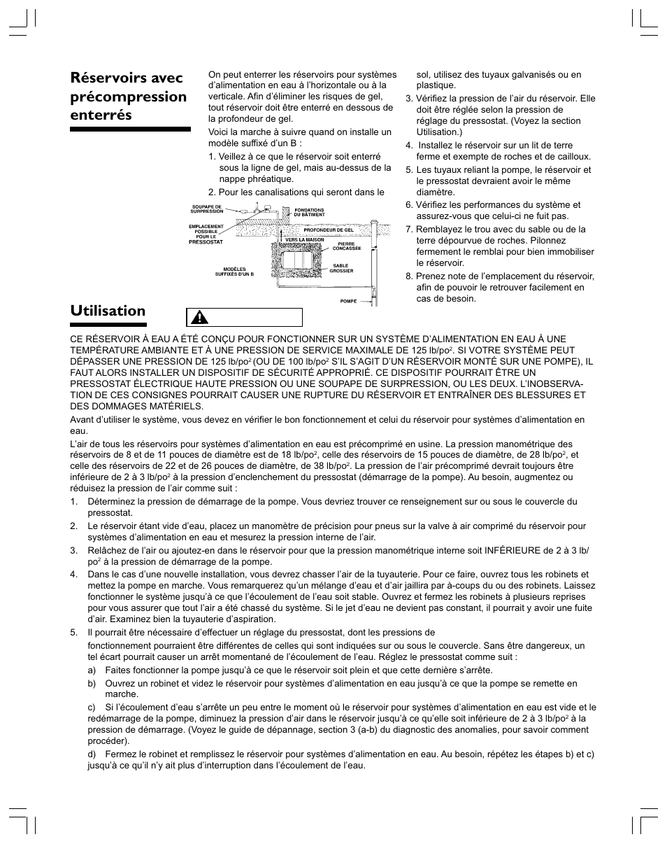 Réservoirs avec précompression enterrés, Utilisation | Xylem RJ Enduro Tank IOM 3 languages Tri-lingual User Manual | Page 11 / 20