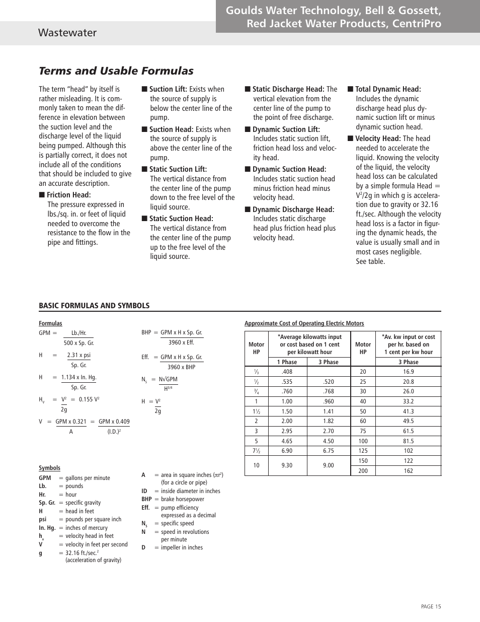 Terms and usable formulas | Xylem Wastewater (Technical Manual) User Manual | Page 15 / 32
