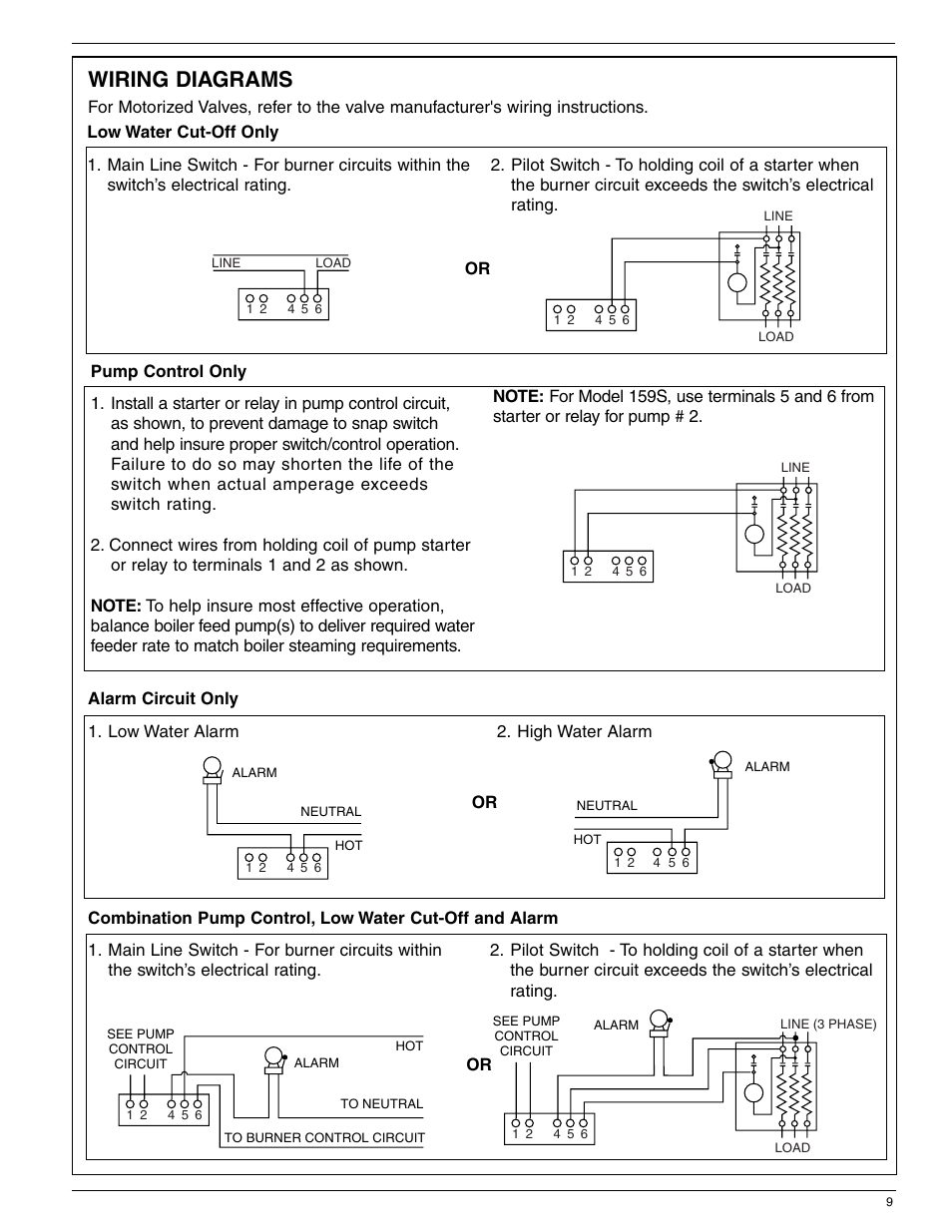 Wiring diagrams | Xylem MM 217K Series 150S and 157S Low Water Cut-Offs/Pump Controllers User Manual | Page 9 / 12