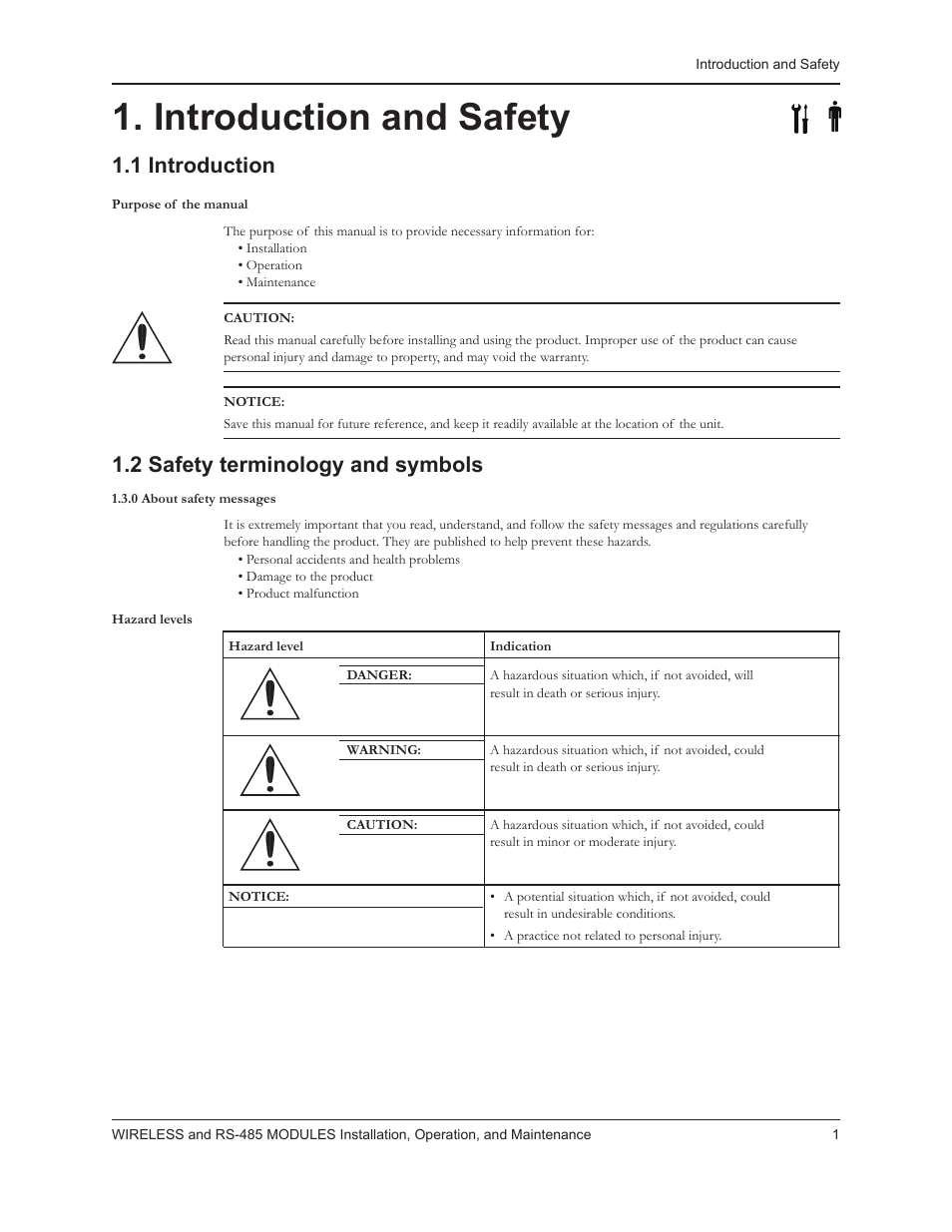 Introduction and safety, 1 introduction, 2 safety terminology and symbols | Bell & Gossett P0002560 Wireless Module and RS-485 Module User Manual | Page 3 / 8