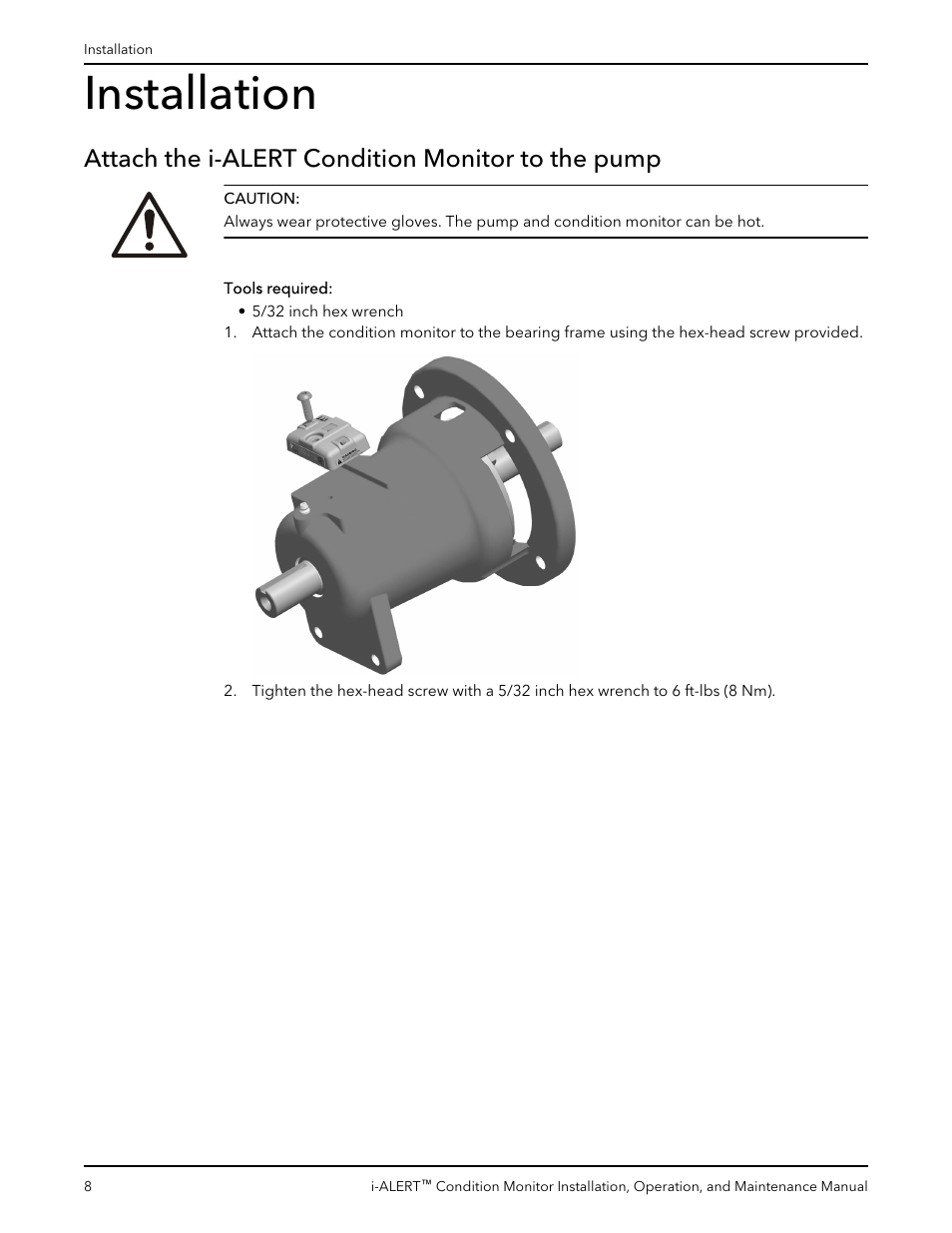 Installation, Attach the i-alert condition monitor to the pump | Bell & Gossett P2000642B i-ALERT Condition Monitor User Manual | Page 10 / 18