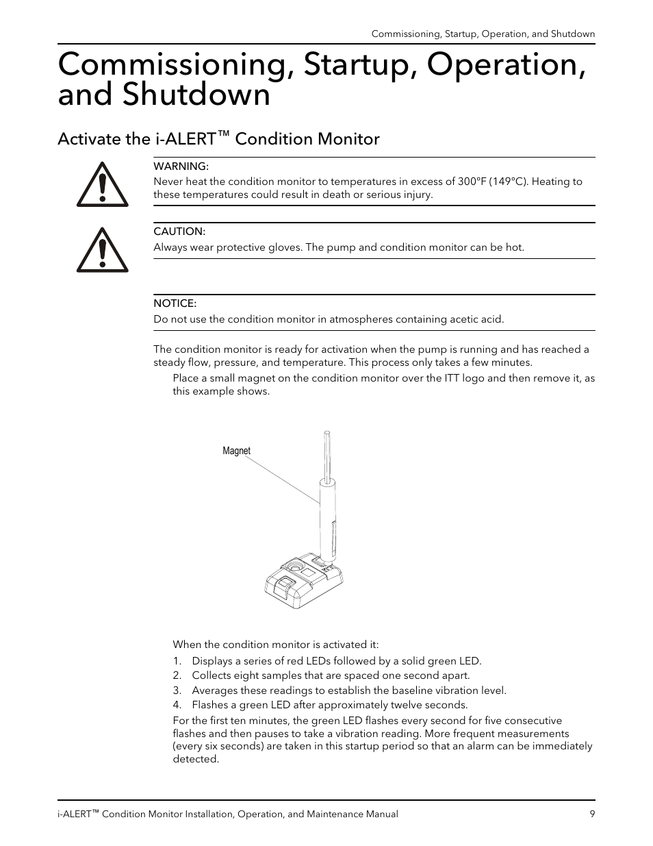 Commissioning, startup, operation, and shutdown, Activate the i-alert™ condition monitor, Activate the i-alert | Condition monitor | Bell & Gossett P2000642B i-ALERT Condition Monitor User Manual | Page 11 / 18