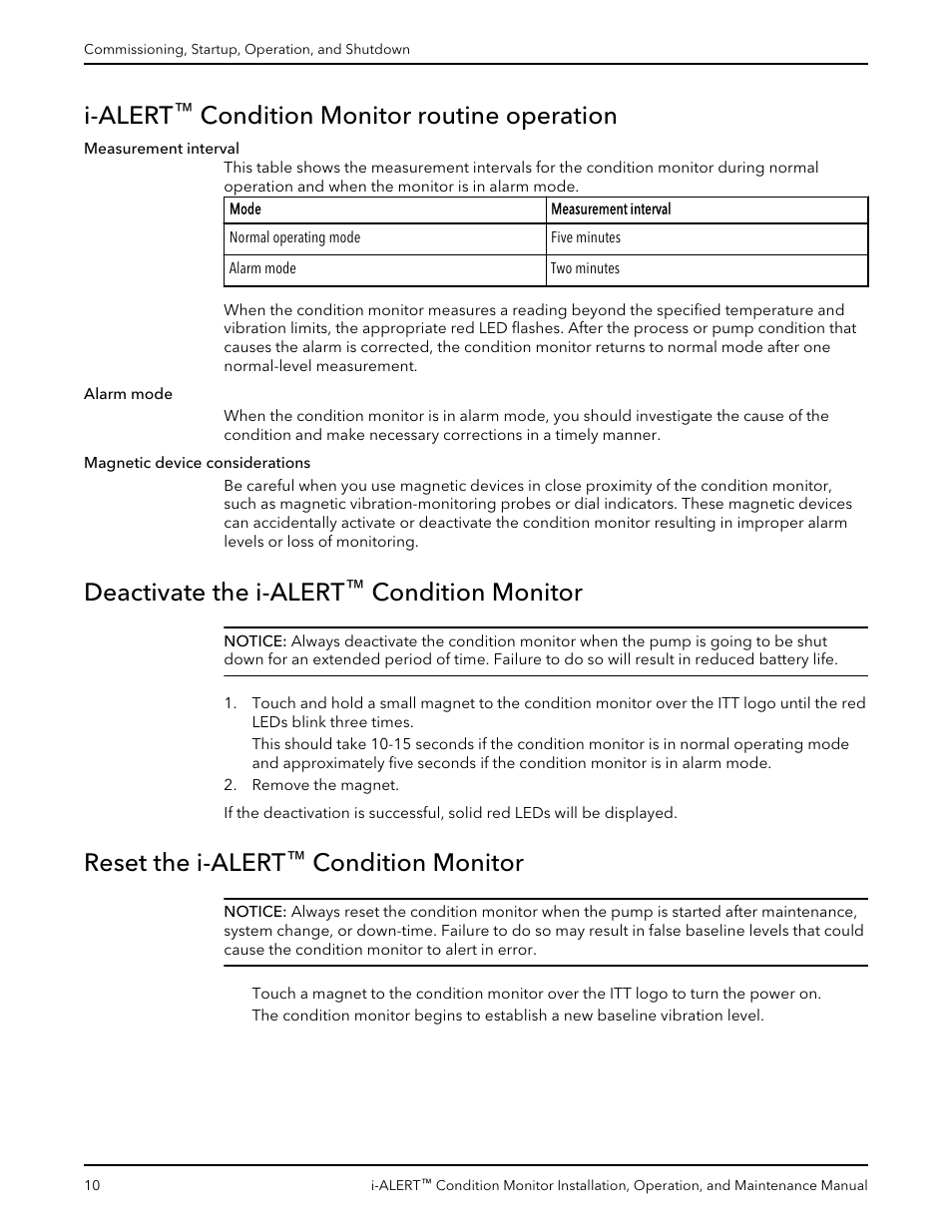 I-alert™ condition monitor routine operation, Deactivate the i-alert™ condition monitor, Reset the i-alert™ condition monitor | I-alert, Condition monitor routine operation, Deactivate the i-alert, Condition monitor, Reset the i-alert | Bell & Gossett P2000642B i-ALERT Condition Monitor User Manual | Page 12 / 18