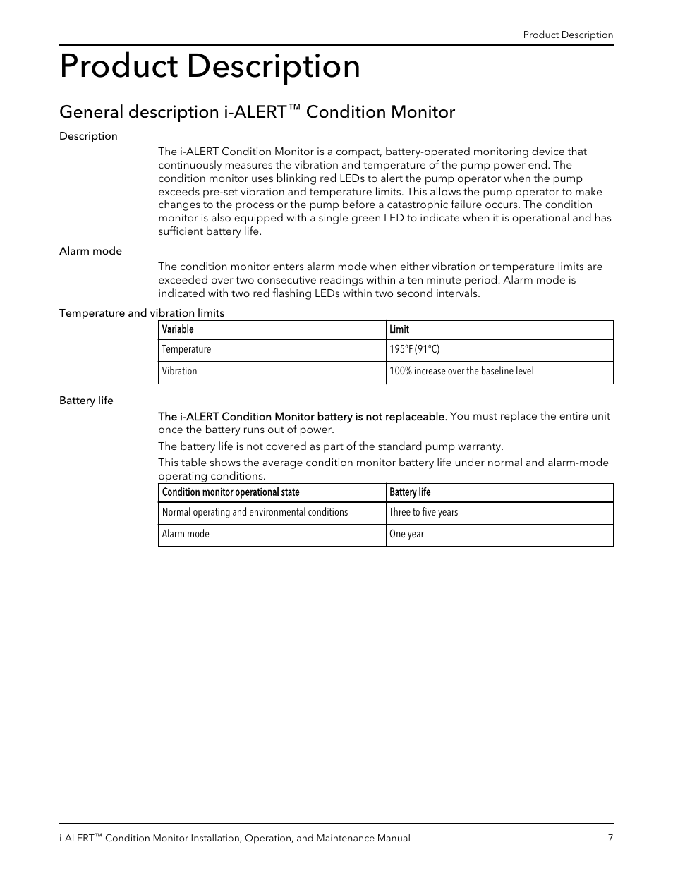 Product description, General description i-alert™ condition monitor, General description i-alert | Condition monitor | Bell & Gossett P2000642B i-ALERT Condition Monitor User Manual | Page 9 / 18