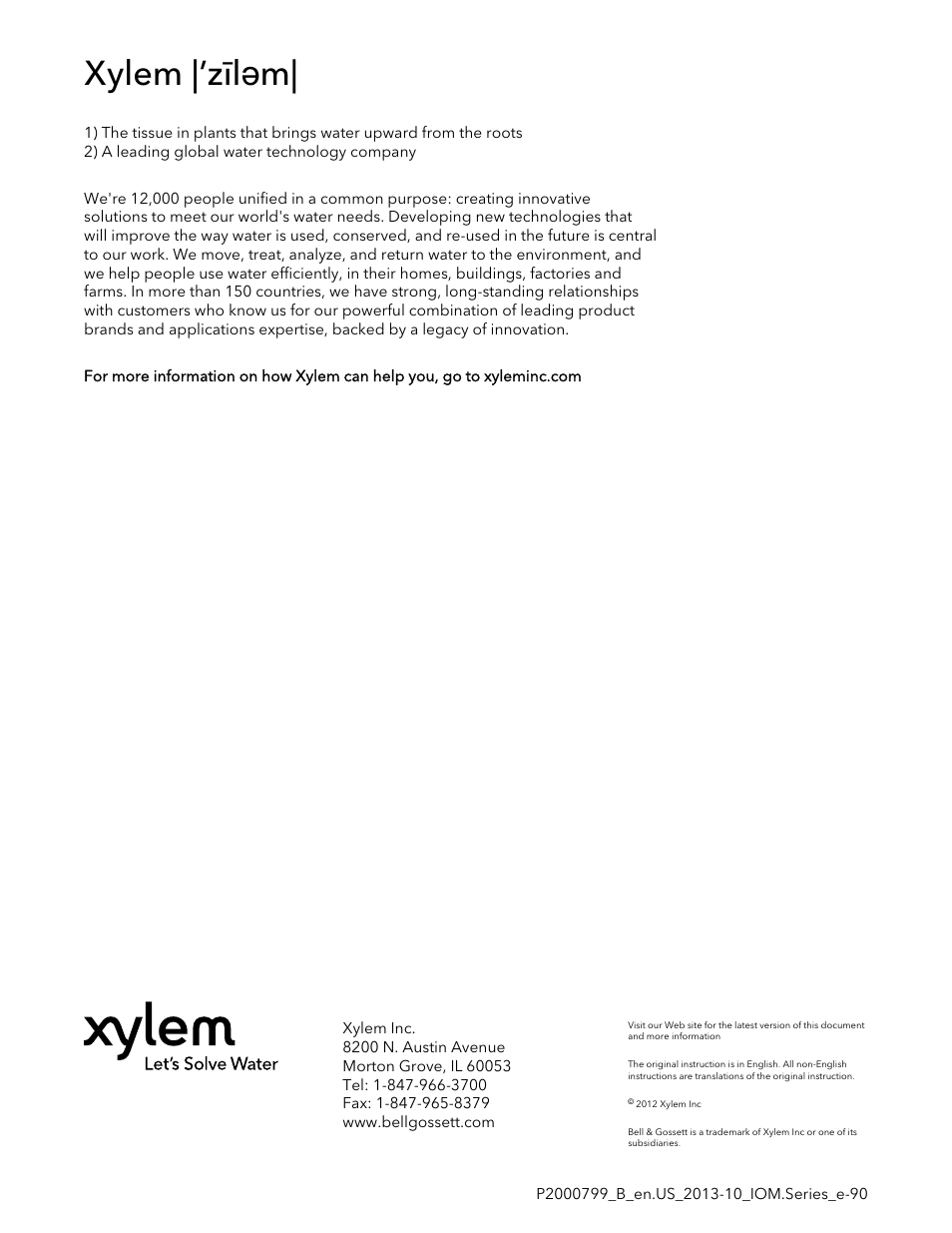 Xylem |’zīləm | Xylem P2000799B Series e-90 Close-Coupled In-Line Centrifugal Pumps User Manual | Page 24 / 24