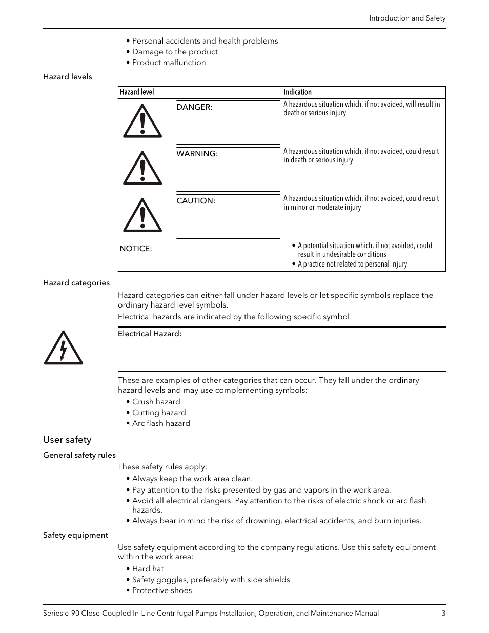 User safety | Xylem P2000799B Series e-90 Close-Coupled In-Line Centrifugal Pumps User Manual | Page 5 / 24