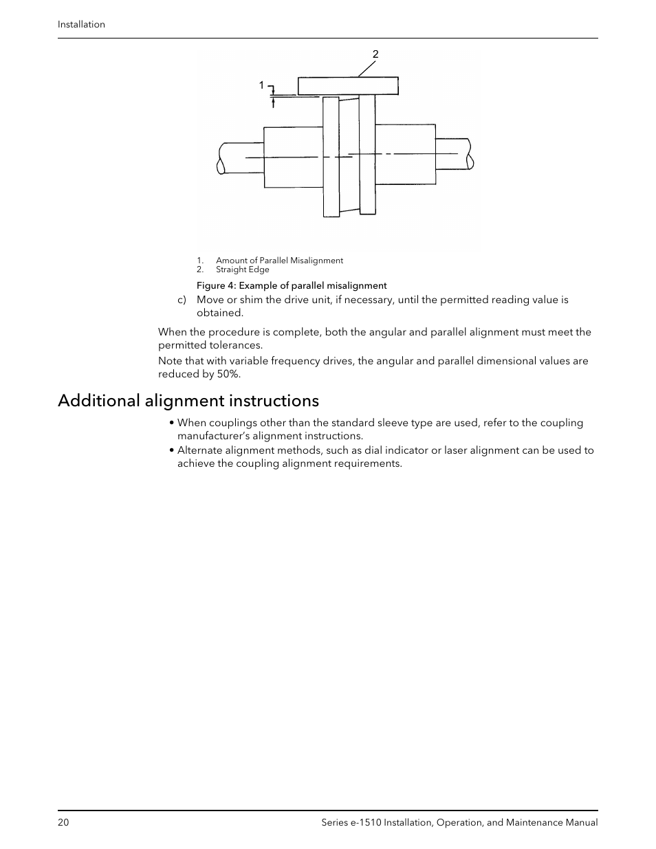 Additional alignment instructions | Xylem P2001406B Series e-1510 Centrifugal Pumps User Manual | Page 22 / 40