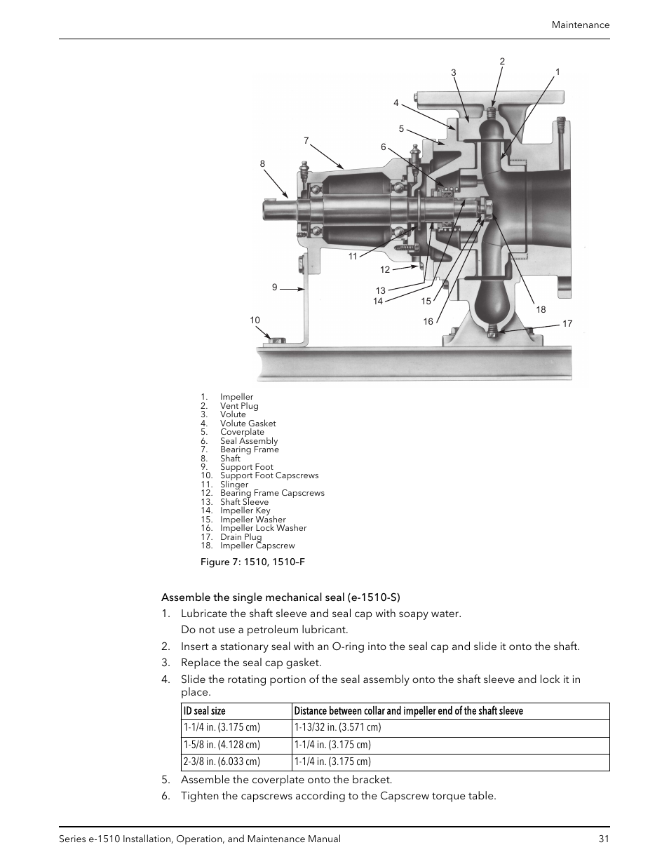 Assemble the single mechanical seal (e-1510-s) | Xylem P2001406B Series e-1510 Centrifugal Pumps User Manual | Page 33 / 40