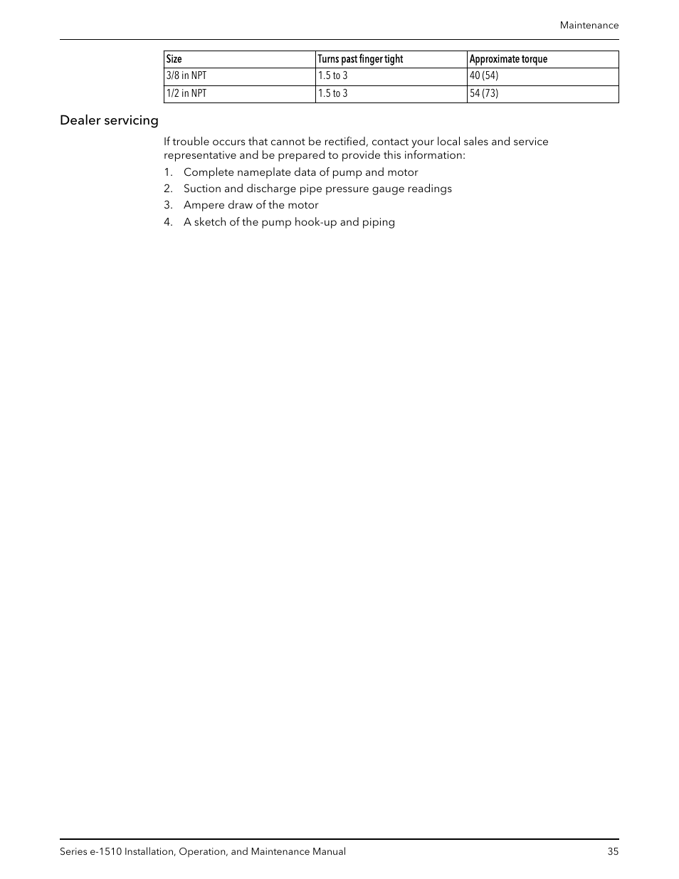 Dealer servicing | Xylem P2001406B Series e-1510 Centrifugal Pumps User Manual | Page 37 / 40