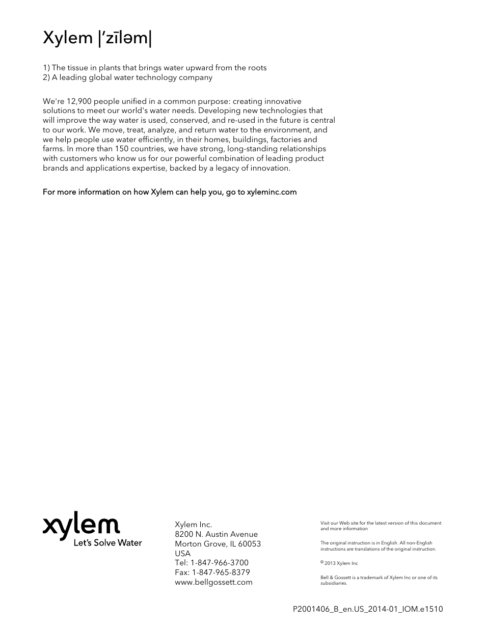 Xylem |’zīləm | Xylem P2001406B Series e-1510 Centrifugal Pumps User Manual | Page 40 / 40