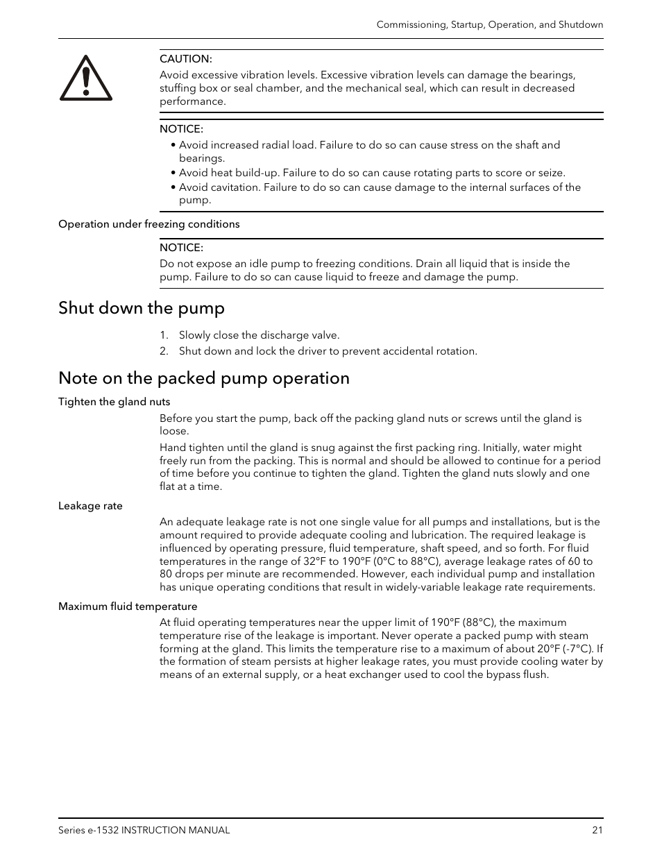Shut down the pump, Note on the packed pump operation | Bell & Gossett P2001409A Series e-1532 User Manual | Page 23 / 32
