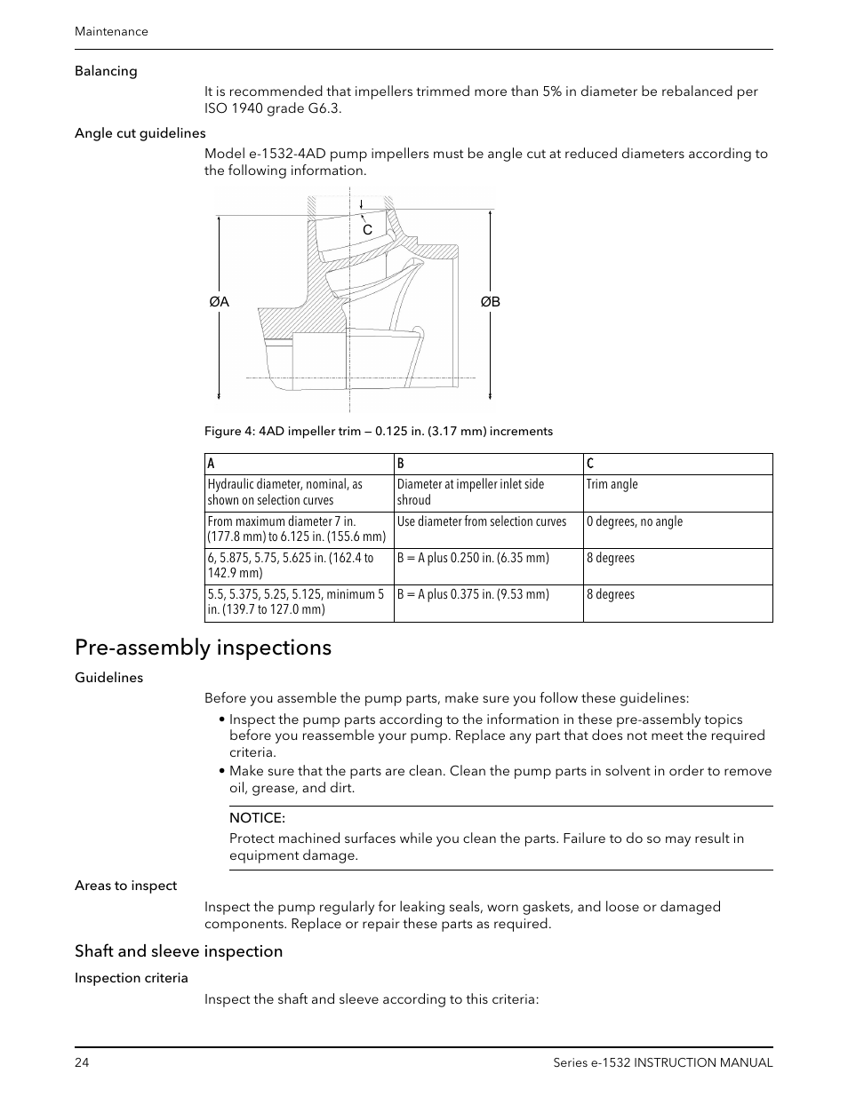 Pre-assembly inspections, Shaft and sleeve inspection | Bell & Gossett P2001409A Series e-1532 User Manual | Page 26 / 32