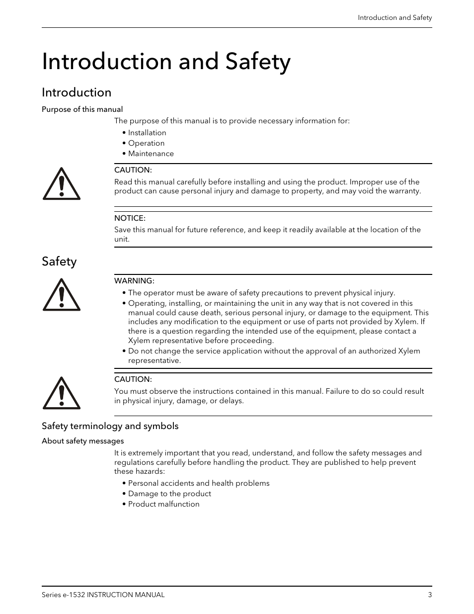 Introduction and safety, Introduction, Safety | Safety terminology and symbols, Introduction safety | Bell & Gossett P2001409A Series e-1532 User Manual | Page 5 / 32