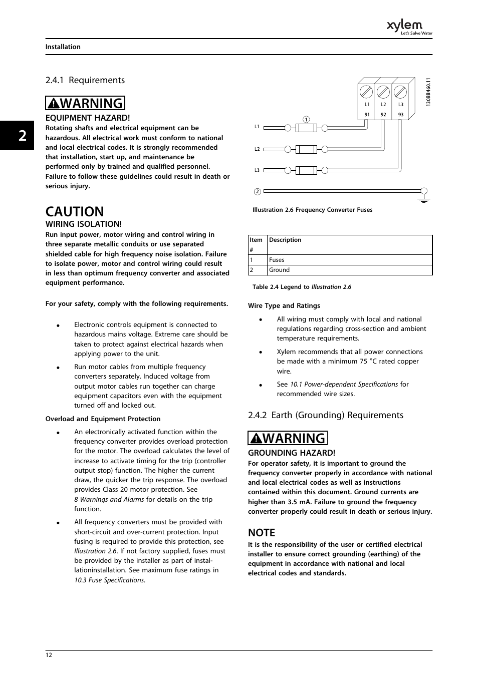 1 requirements, 2 earth (grounding) requirements, Warning | Caution | Bell & Gossett P2001487 Technologic Pump Controller User Manual | Page 15 / 93