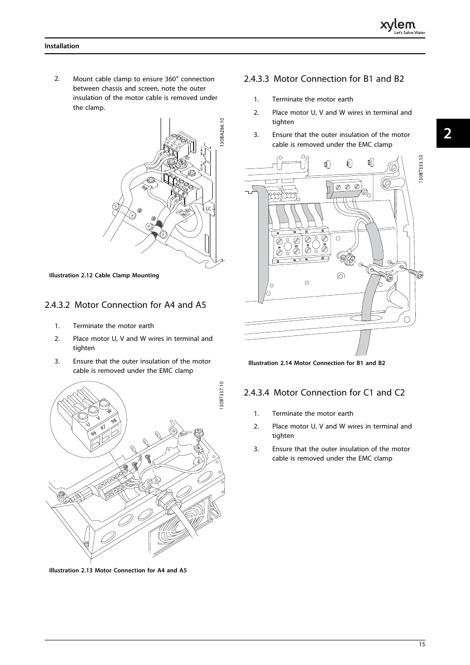 2 motor connection for a4 and a5, 3 motor connection for b1 and b2, 4 motor connection for c1 and c2 | Bell & Gossett P2001487 Technologic Pump Controller User Manual | Page 18 / 93