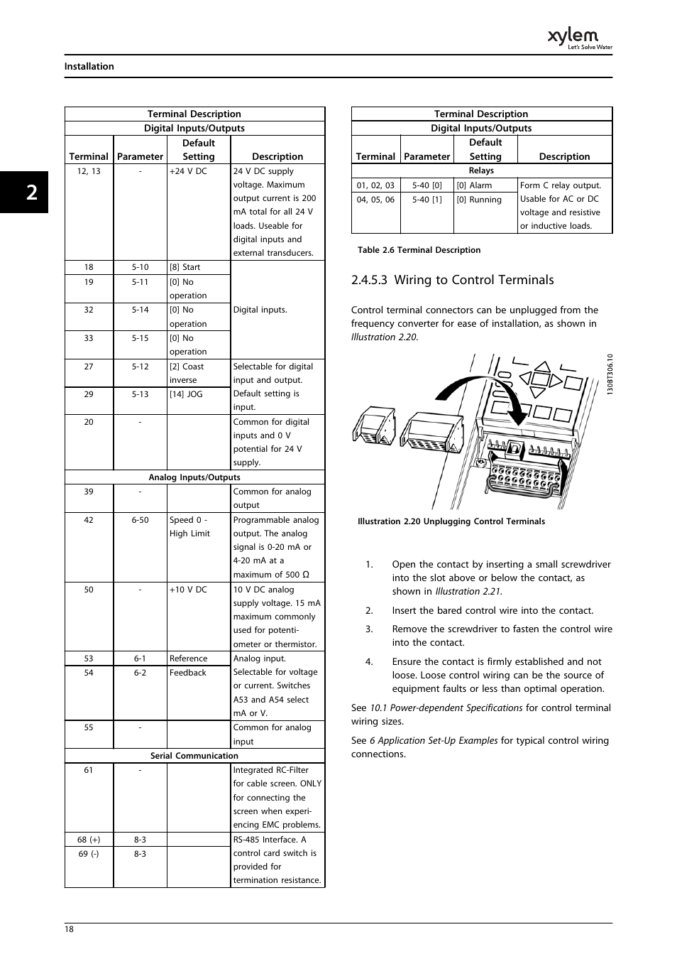 3 wiring to control terminals, Table 2.6 | Bell & Gossett P2001487 Technologic Pump Controller User Manual | Page 21 / 93