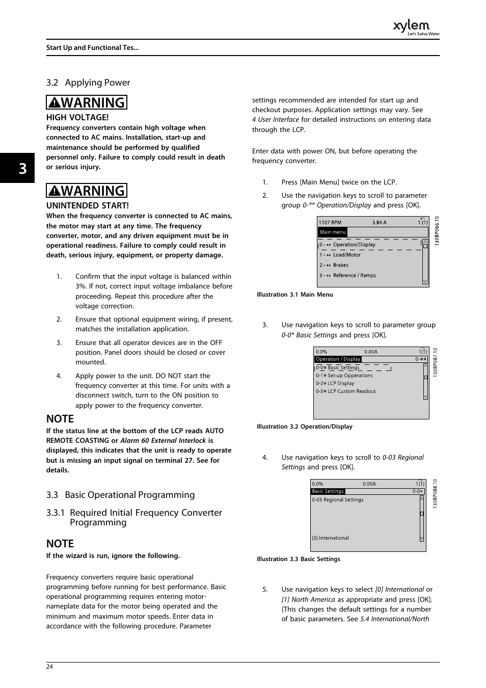 2 applying power, 3 basic operational programming, Warning | Bell & Gossett P2001487 Technologic Pump Controller User Manual | Page 27 / 93