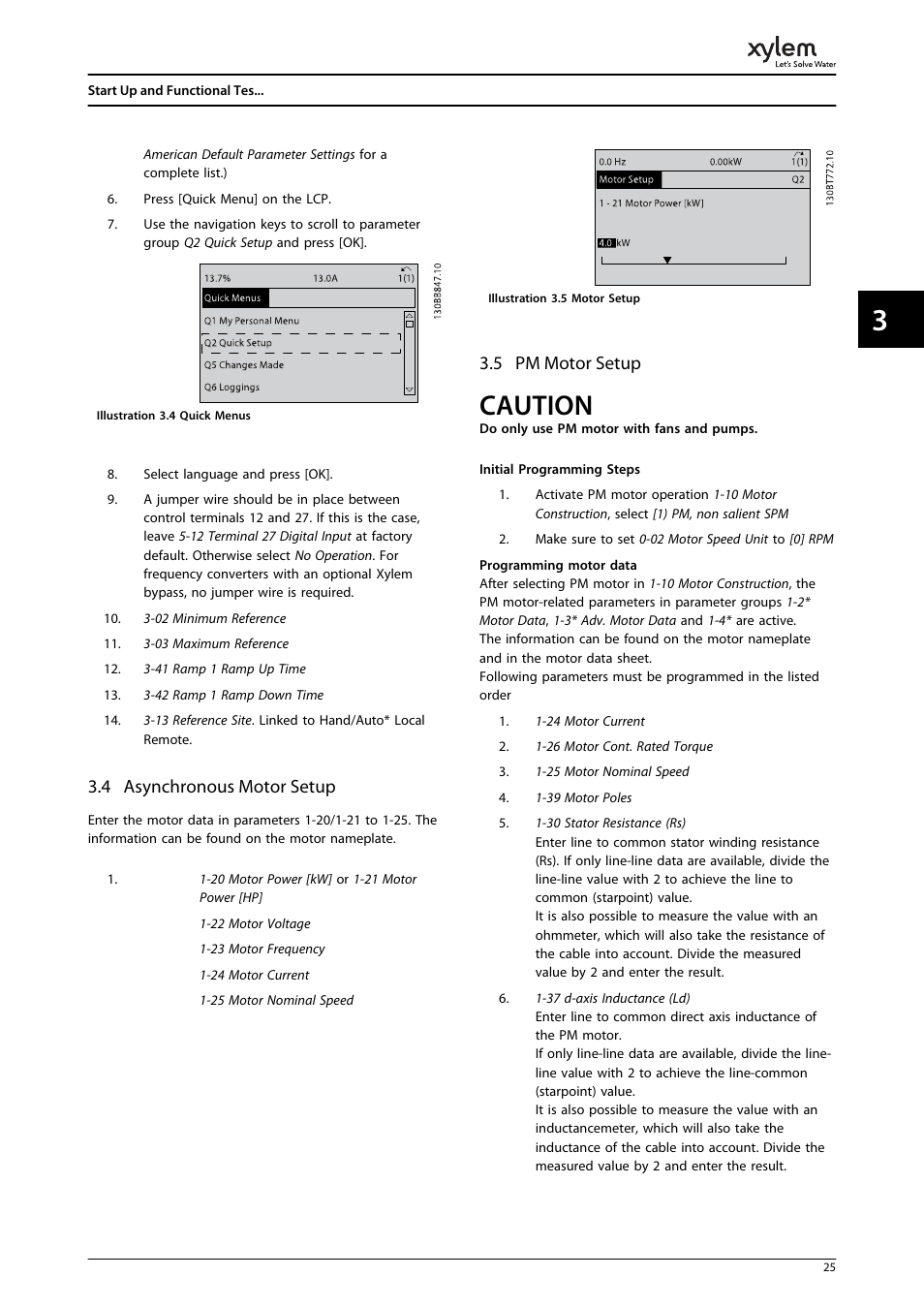 4 asynchronous motor setup, 5 pm motor setup, Caution | Bell & Gossett P2001487 Technologic Pump Controller User Manual | Page 28 / 93