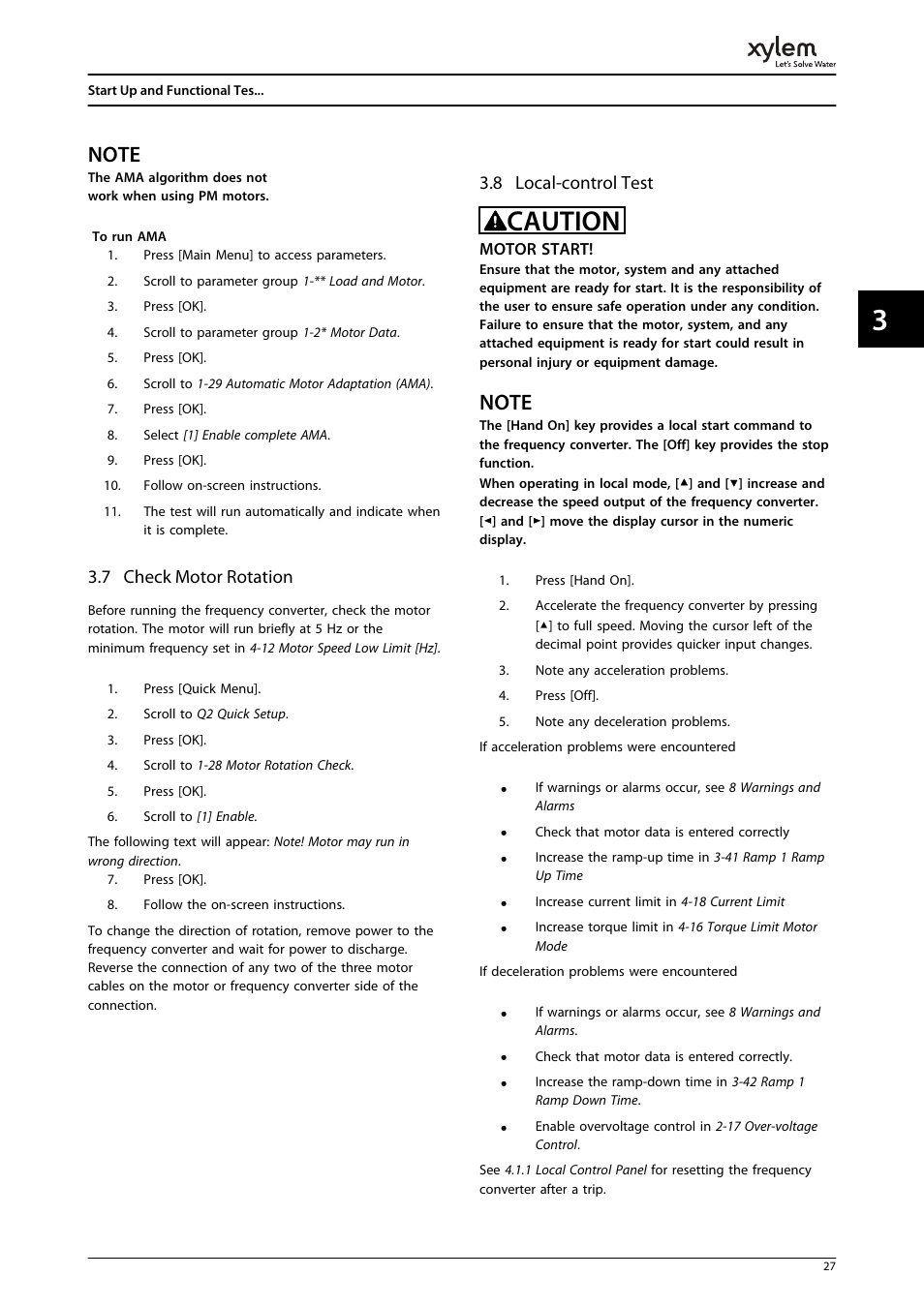 7 check motor rotation, 8 local-control test, Caution | Bell & Gossett P2001487 Technologic Pump Controller User Manual | Page 30 / 93