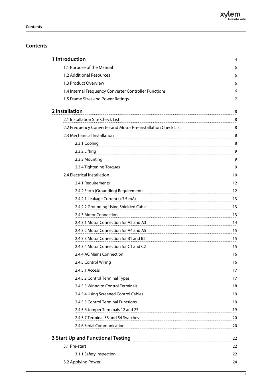 Contents 1 introduction, 2 installation, 3 start up and functional testing | Bell & Gossett P2001487 Technologic Pump Controller User Manual | Page 4 / 93