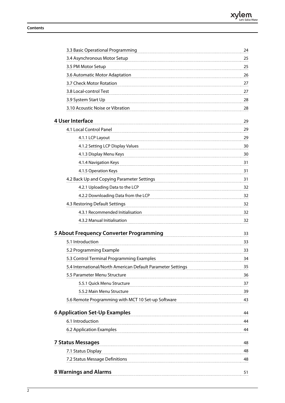 4 user interface, 5 about frequency converter programming, 6 application set-up examples | 7 status messages, 8 warnings and alarms | Bell & Gossett P2001487 Technologic Pump Controller User Manual | Page 5 / 93