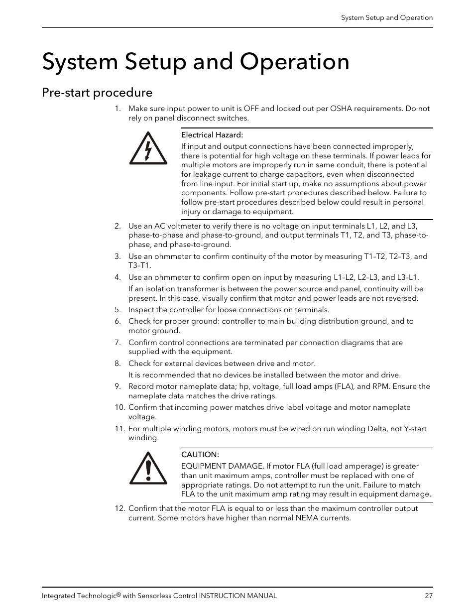 System setup and operation, Pre-start procedure | Bell & Gossett P2001489 Integrated Technologic with Sensorless Control User Manual | Page 29 / 56