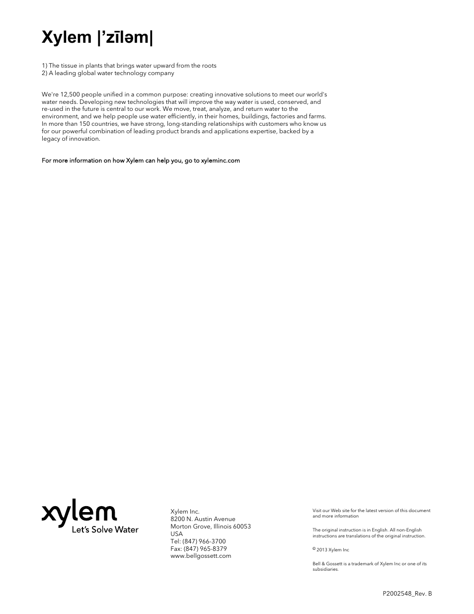 Xylem |’zīləm | Bell & Gossett P2002548B ecocirc XL High Efficiency Large Wet Rotor Pumps User Manual | Page 16 / 16