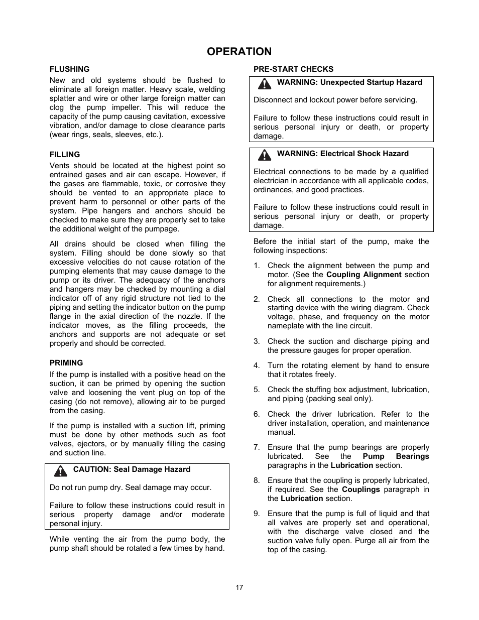 Operation | Xylem P5002169B Series VSX VSH, VSC, AND VSCS User Manual | Page 20 / 42