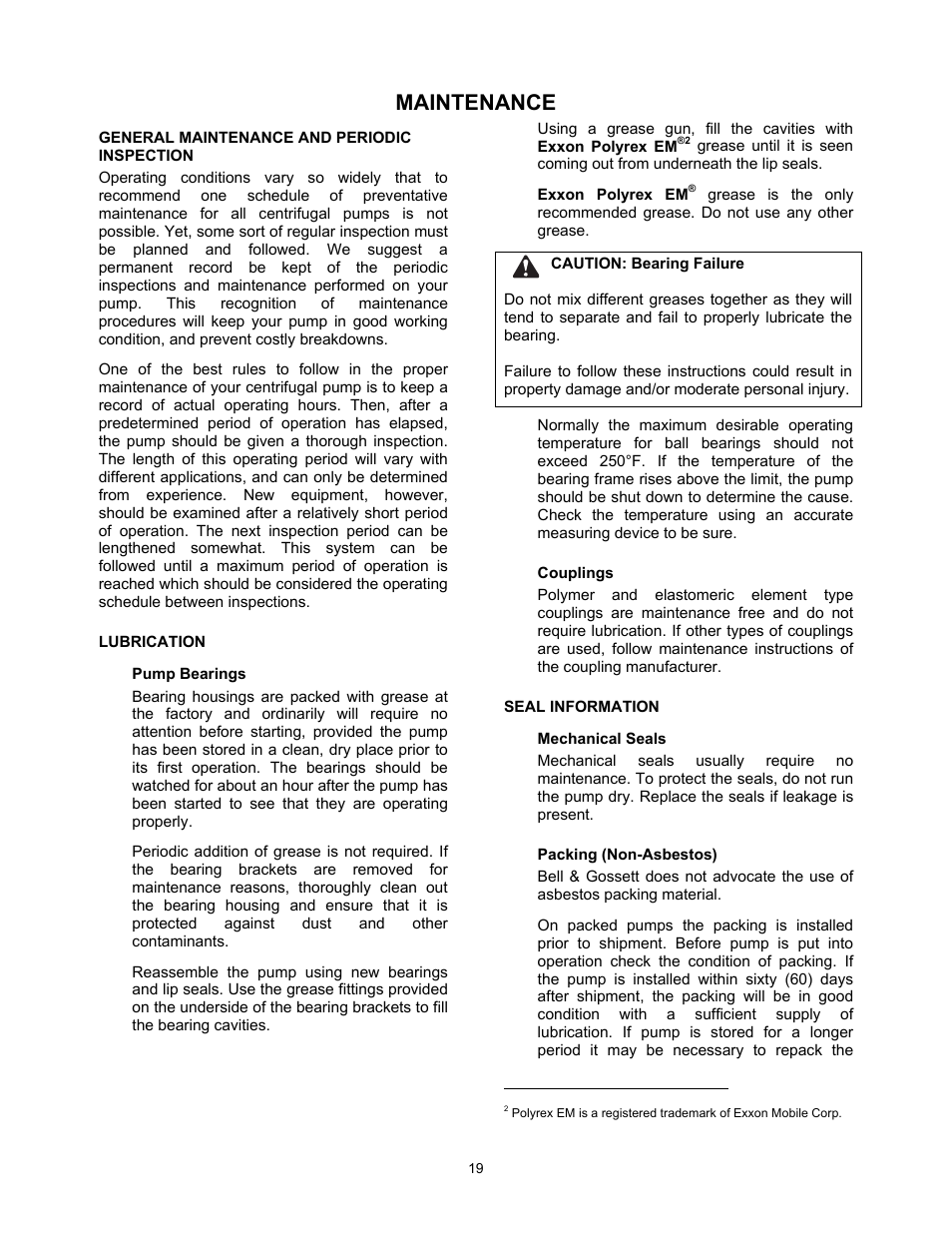 Maintenance | Xylem P5002169B Series VSX VSH, VSC, AND VSCS User Manual | Page 22 / 42