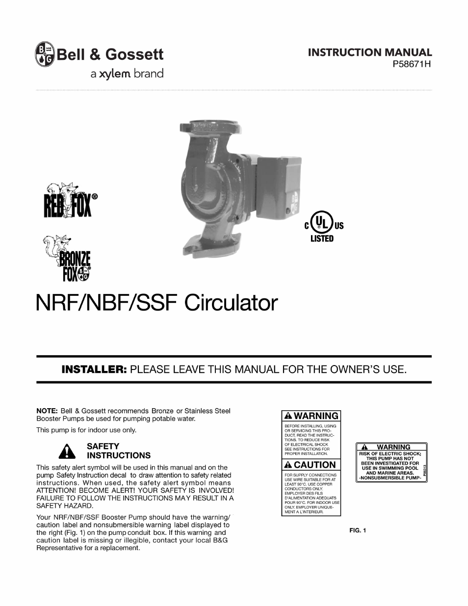 Bell & Gossett P58671H SSF Circulator User Manual | 4 pages