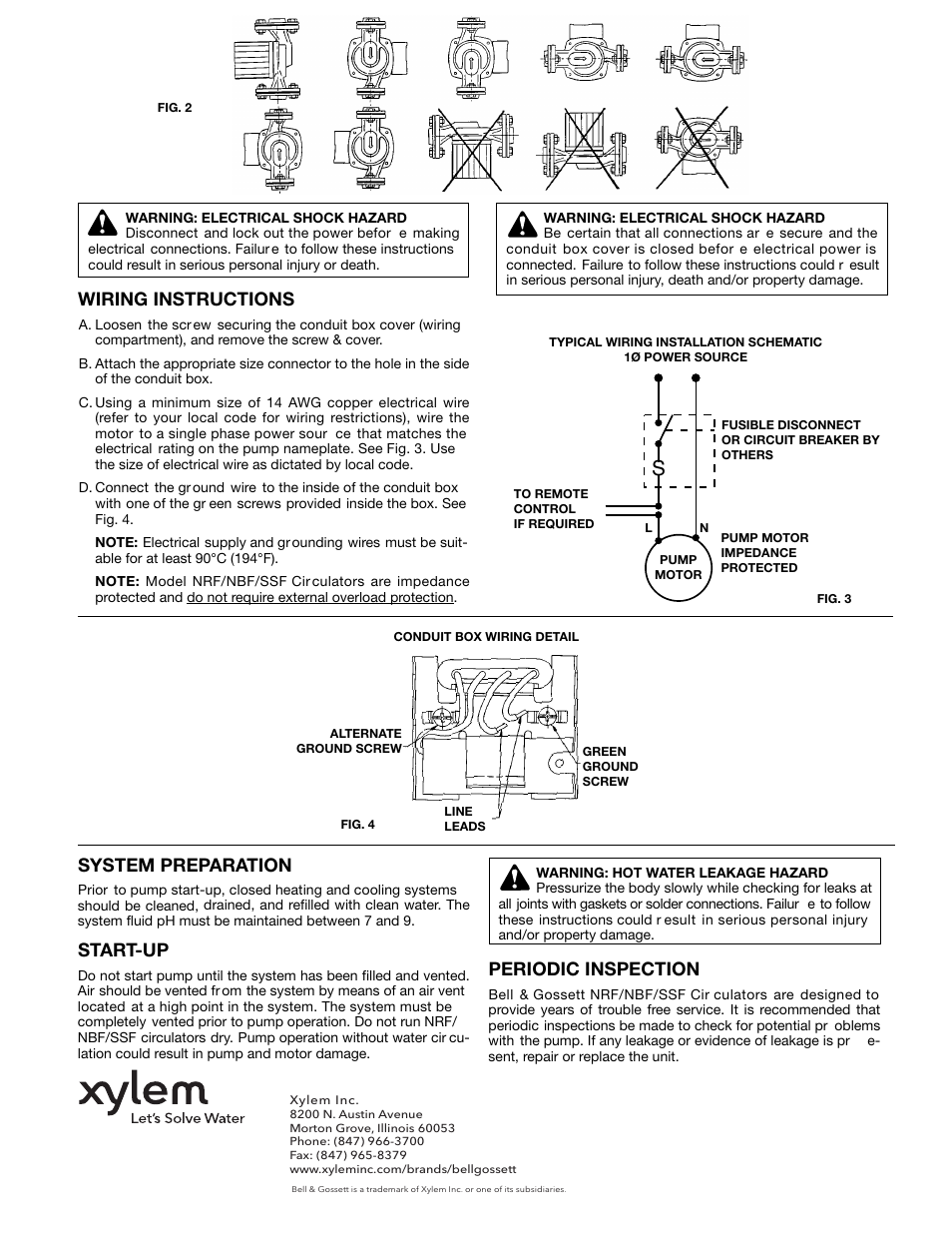 System preparation, Start-up, Periodic inspection | Wiring instructions | Bell & Gossett P58671H SSF Circulator User Manual | Page 4 / 4