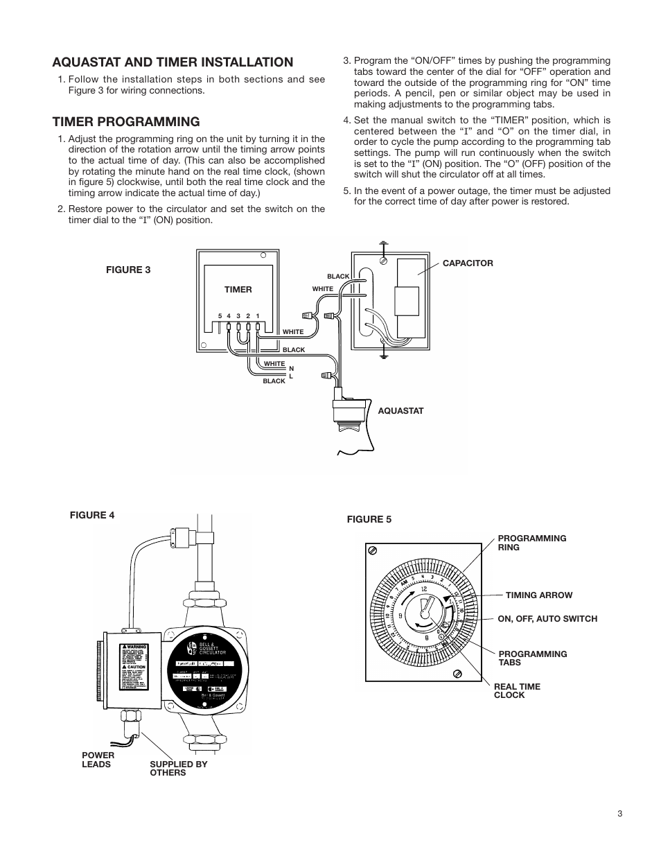 Aquastat and timer installation, Timer programming | Bell & Gossett P58749C AQS-3/4 Aquastat User Manual | Page 3 / 4