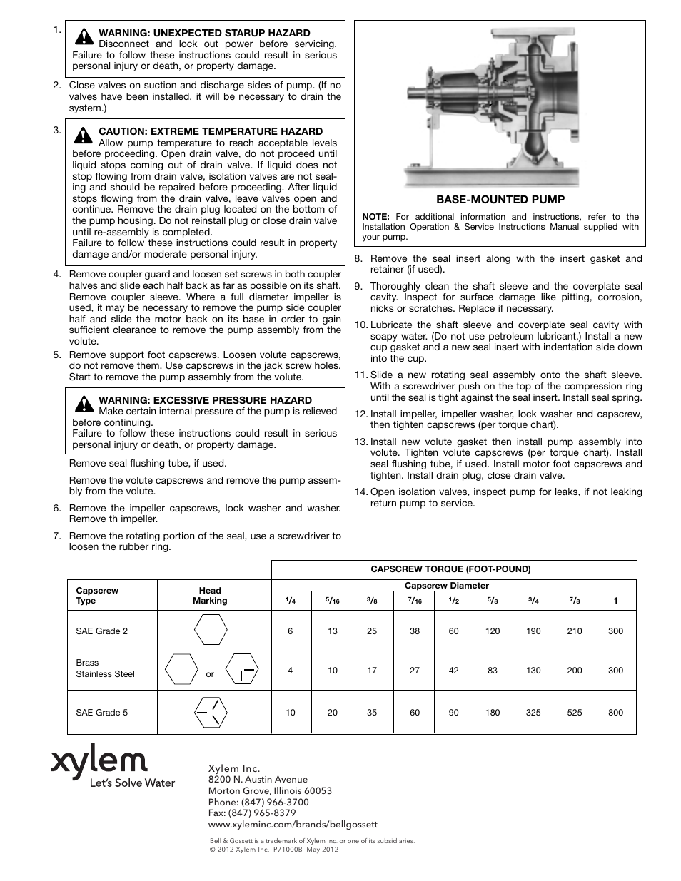Bell & Gossett P71000B Close-Coupled and Base Mounted Centrifugal Pumps User Manual | Page 2 / 2